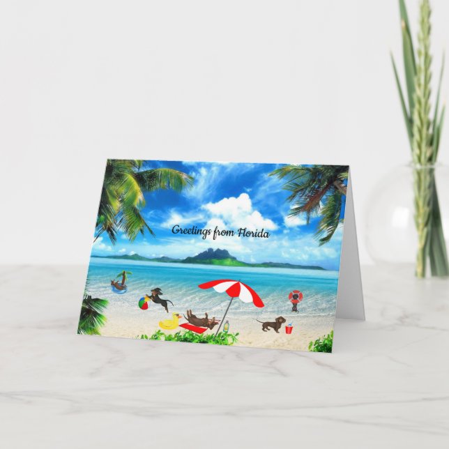 Tarjeta de felicitación Dachshund Beach en cualqui (Anverso)