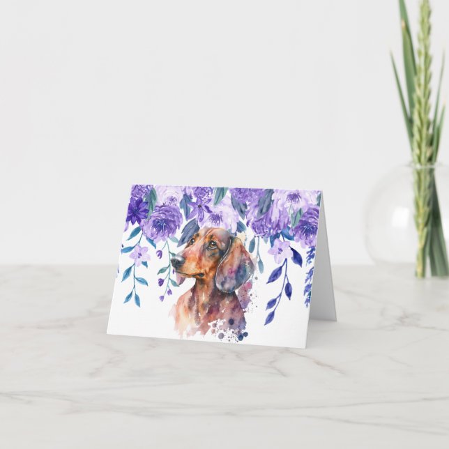 Tarjeta de felicitación Dachshund Floral (Anverso)