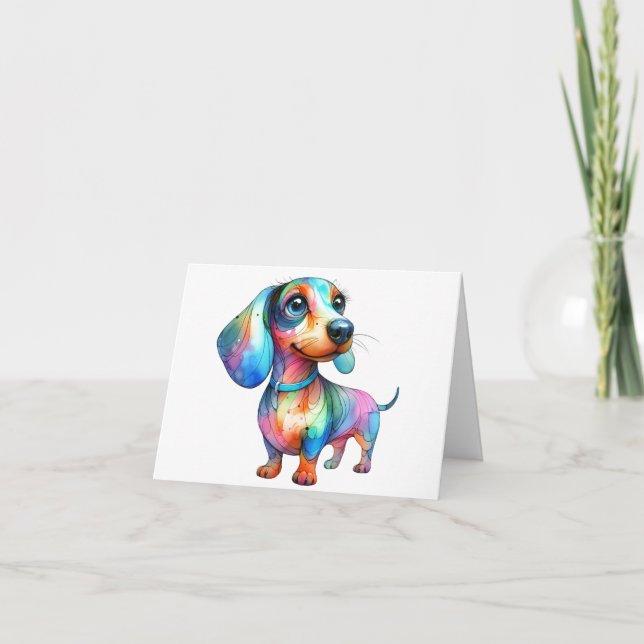 Tarjeta de felicitación Dachshund multicolor (Anverso)