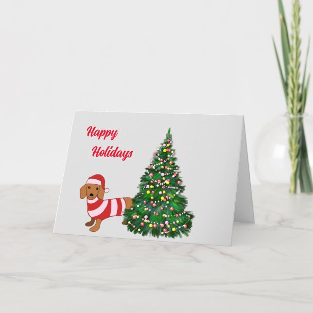 Tarjeta de felicitación Dachshund para navidades (Anverso)