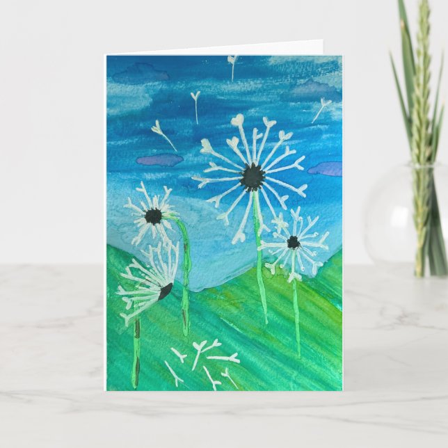 Tarjeta de felicitación Dandelion Watercolor Blank (Anverso)