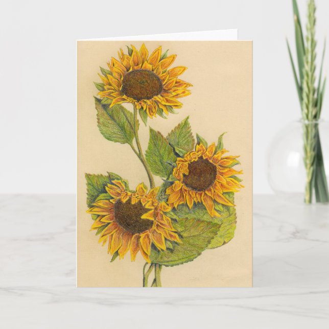 Tarjeta de felicitación de 3 girasoles (espacio en (Anverso)