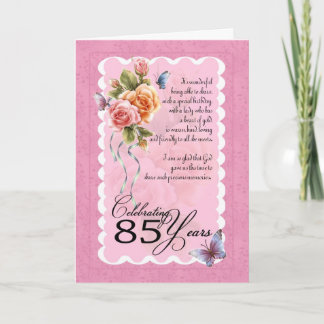 Tarjeta de felicitación de 85 años - rosas y marip