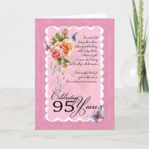 Tarjeta de felicitación de 95 años - rosas y marip