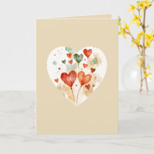 Tarjeta de felicitación de acuarela corazones de a