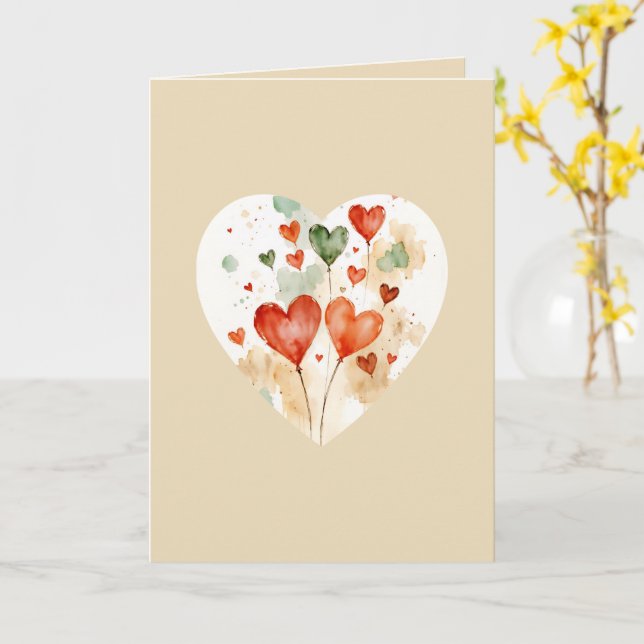 Tarjeta de felicitación de acuarela corazones de a (flor amarilla)