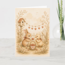 Tarjeta de felicitación de acuarela de conejito y