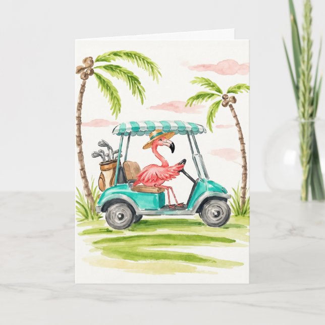 Tarjeta de felicitación de acuarela de Flamingo Go (Anverso)