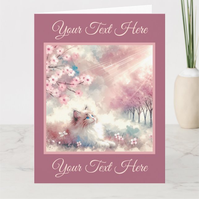 Tarjeta de felicitación de acuarela de gatito soña (Anverso)