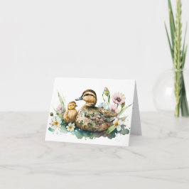 Tarjeta de felicitación de acuarela de Mamá Pata y