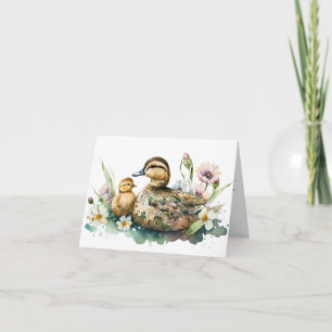 Tarjeta de felicitación de acuarela de Mamá Pata y