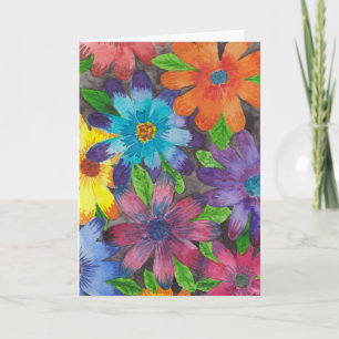 Tarjeta de felicitación de acuarela floral morada