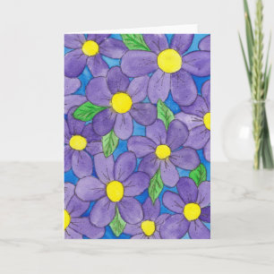 Tarjeta de felicitación de acuarela floral morada