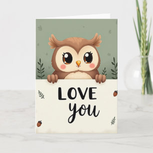 Tarjeta de felicitación de adorable búho te amo