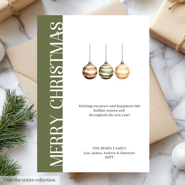 Tarjeta de felicitación de adornos navideños neutr (Elegant neutral Christmas baubles greeting card)