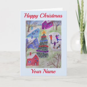 Tarjeta de felicitación de aldea para navidades