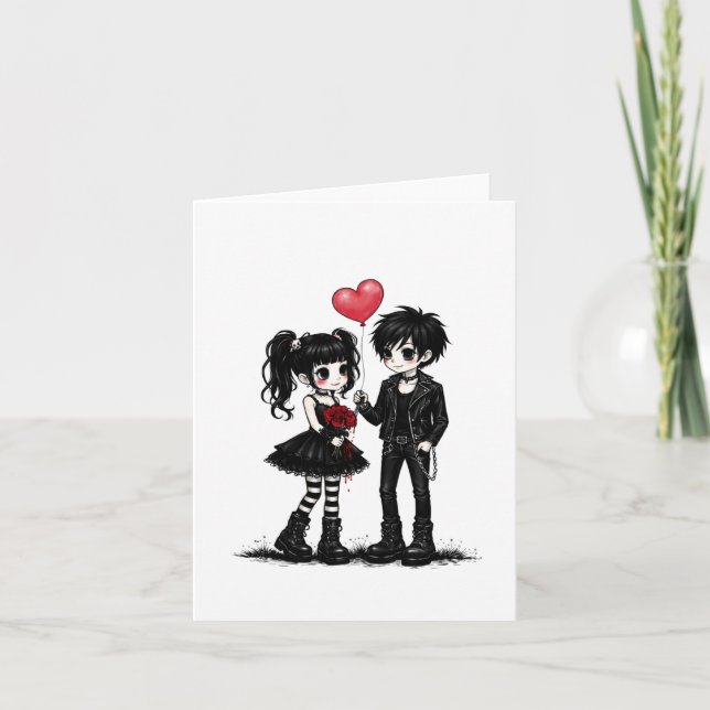 Tarjeta de Felicitación de Amor Gótico Adorable |  (Anverso)