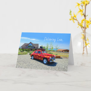 Tarjeta de felicitación de amor por coche vintage