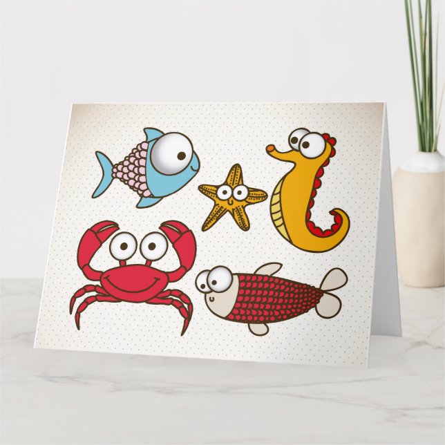 Tarjeta de felicitación de animales de mar de époc (Anverso)