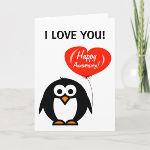 Tarjeta de felicitación de aniversario con pingüin