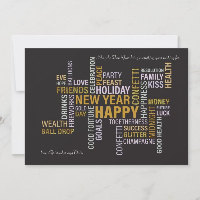 Tarjeta de felicitación de Año Nuevo Feliz (Anverso)