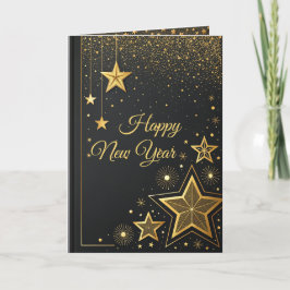 Tarjeta de felicitación de Año Nuevo negra y dorad