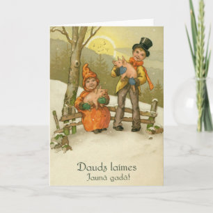 Tarjeta de felicitación de Año Nuevo para cerdos l