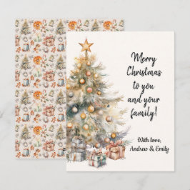 Tarjeta de felicitación de árbol de navidad acuare