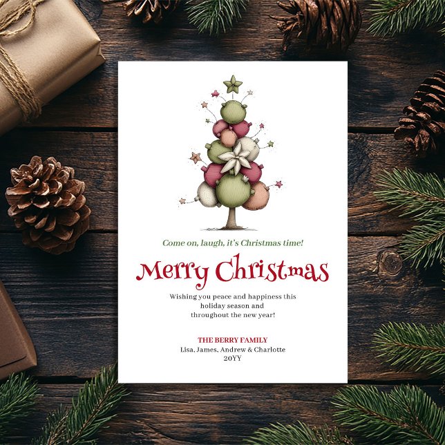 Tarjeta de felicitación de árbol de Navidad festiv (Festive whimsical Christmas tree greeting card

)