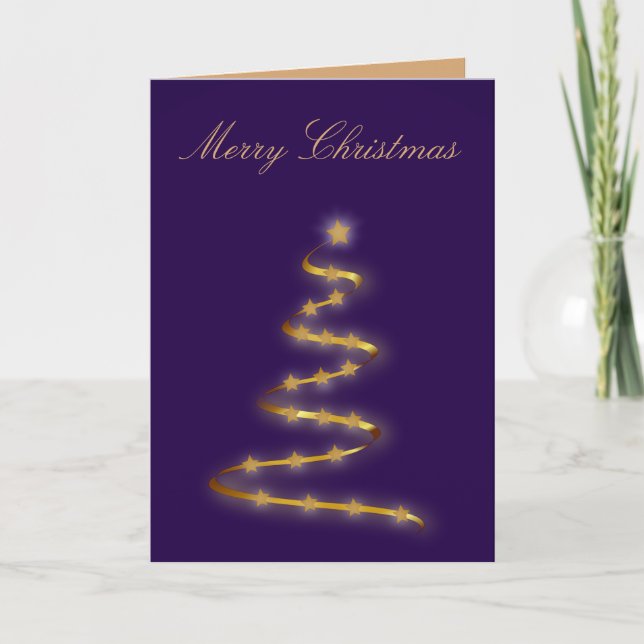 Tarjeta de felicitación de árbol de Navidad morado (Anverso)