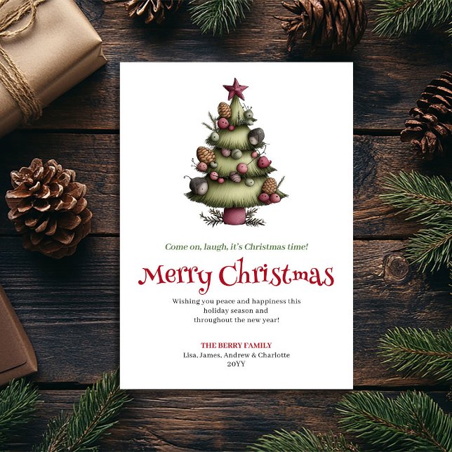 Tarjeta de felicitación de árbol de Navidad navide (Holiday quirky Christmas tree greeting card

)