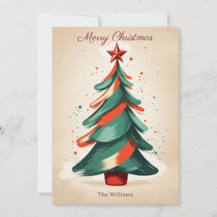 Tarjeta de felicitación de árbol de Navidad rojo y