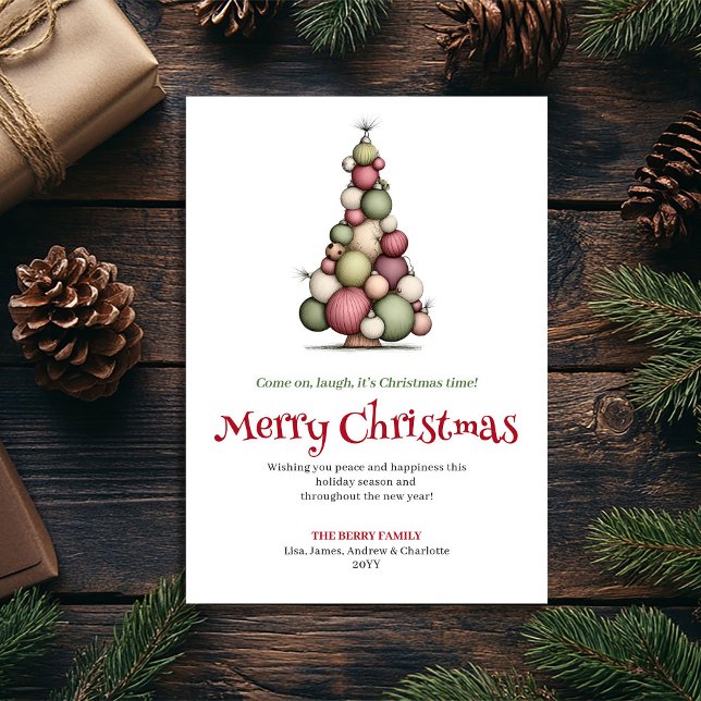 Tarjeta de felicitación de árbol de Navidad rojo y (Quirky red green Christmas tree greeting card

)
