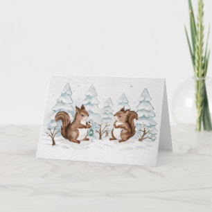 Tarjeta de felicitación de ardillas de invierno - 