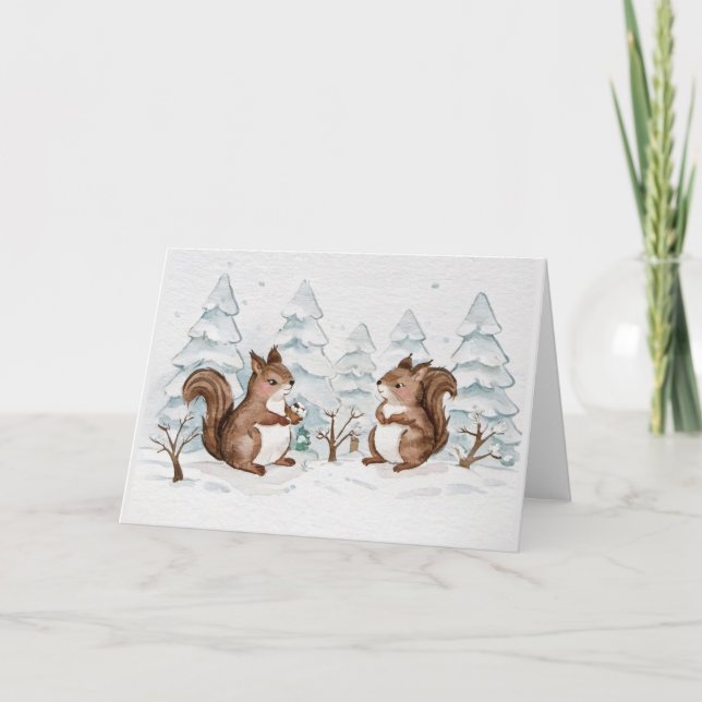 Tarjeta de felicitación de ardillas de invierno -  (Anverso)