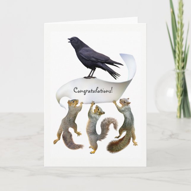 Tarjeta de Felicitación de Ardillas y Cuervo (Anverso)