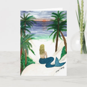 Tarjeta de felicitación de arte de sirena rubia