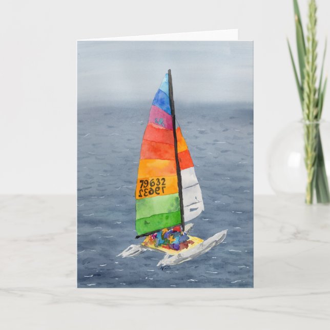 Tarjeta de felicitación de arte de velero catamará (Anverso)