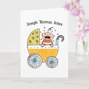 Tarjeta de Felicitación de Bebé Adorable en Cochec