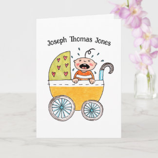 Tarjeta de Felicitación de Bebé Adorable en Cochec
