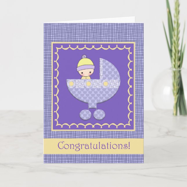 Tarjeta de Felicitación de Bebé en Cochecito (Anverso)