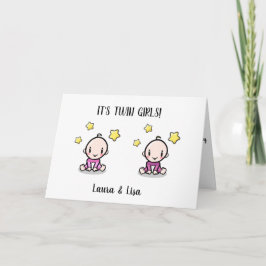 tarjeta de felicitación de bebé gemelo con nombres
