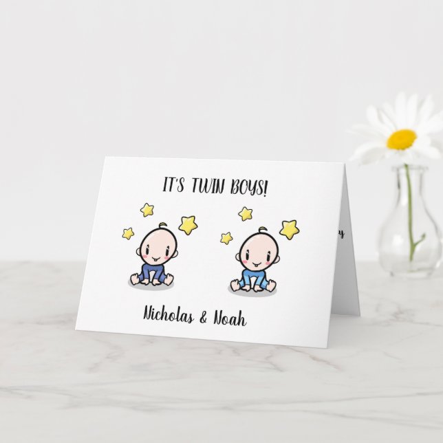 tarjeta de felicitación de bebé gemelo con nombres (Planta pequeña)
