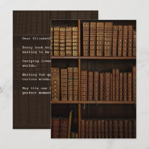Tarjeta de felicitación de biblioteca antigua para