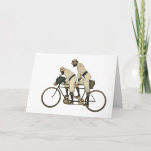 Tarjeta de felicitación de bicicleta tándem vintag