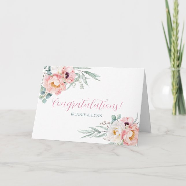 Tarjeta de felicitación de boda de peonías de euca (Anverso)