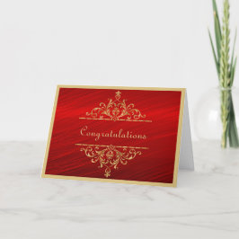 Tarjeta de Felicitación de Boda Dorada Roja
