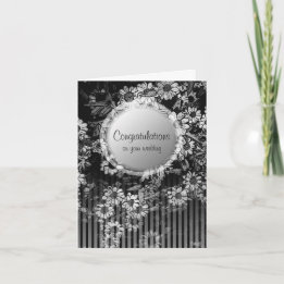 Tarjeta de Felicitación de Boda Floral Vintage Neg