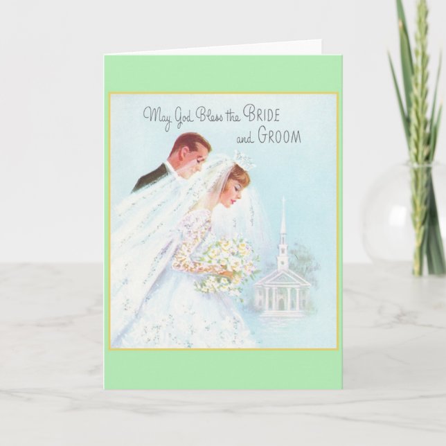 Tarjeta de felicitación de Boda religioso retro (Anverso)