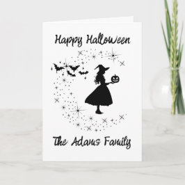 Tarjeta de felicitación de bruja de Halloween feli